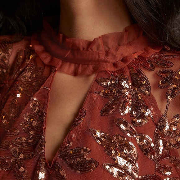 Anthropologie Elegant Sequin Embellished Rust Top - Picture 3 of 3